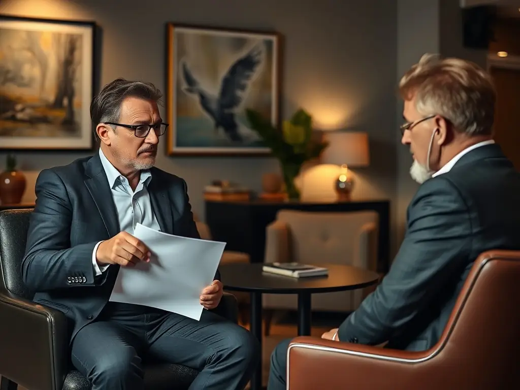 A consultant advising a client in a modern office.