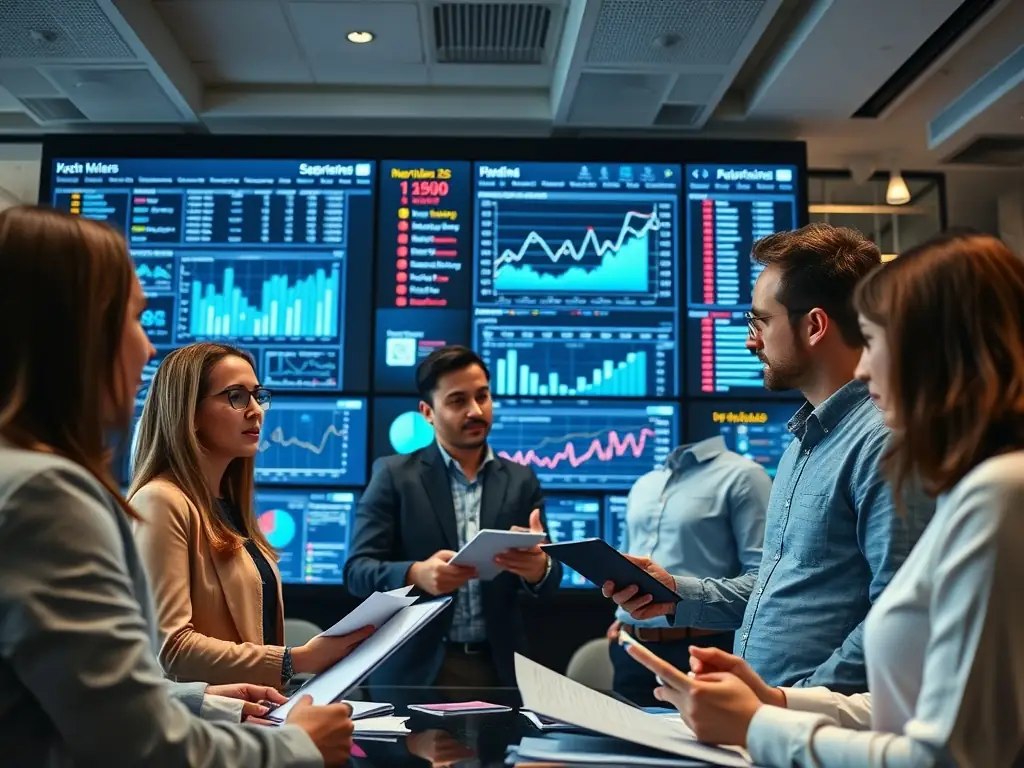 A team of professionals collaborating in a modern office.