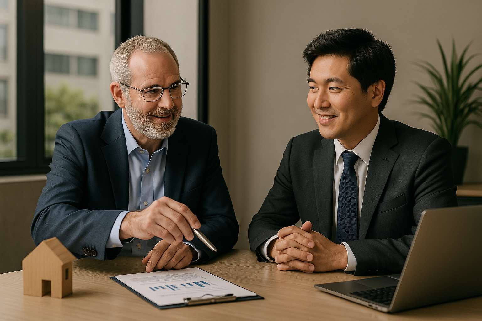 Two corporate professionals collaborate in a modern office, symbolising expert support in registering an office address for international business setup in Australia.